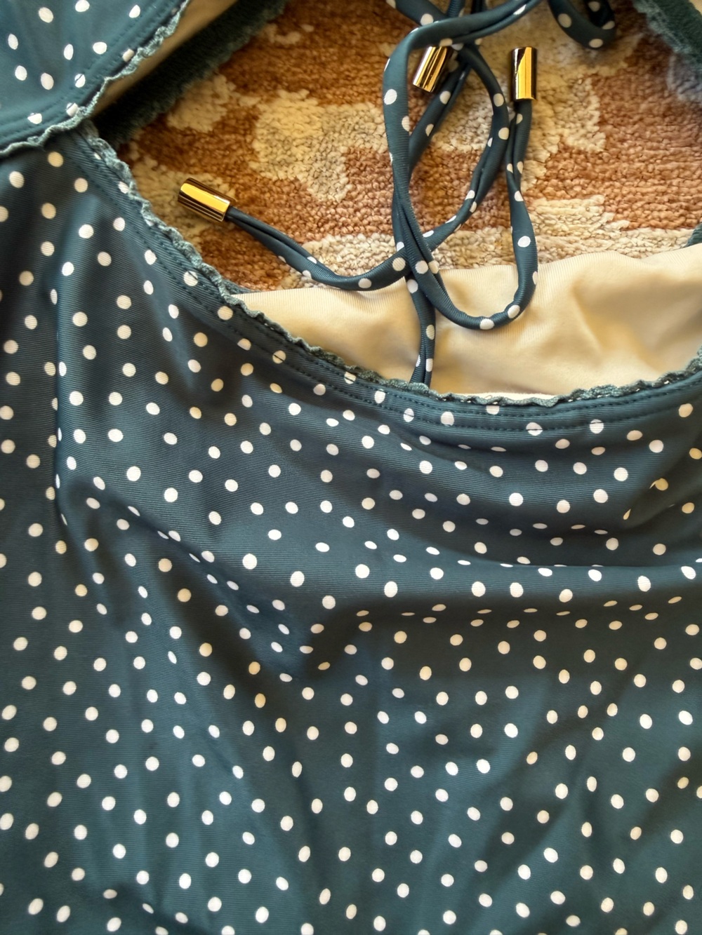 PEONY One-Piece Swimsuit Green Strapless Cutout Ruched Polka Dot sz 12 - Picture 9 of 10